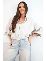 Dámska bavlnená bunda typu bomber na zips, béžová Dámska bavlnená bunda typu bomber na zips, béžová