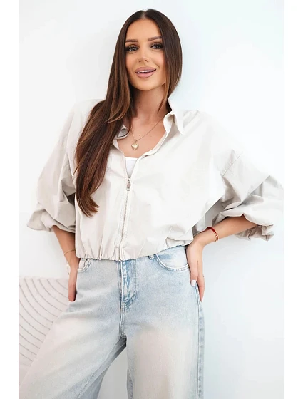 Dámska bavlnená bunda typu bomber na zips, béžová Dámska bavlnená bunda typu bomber na zips, béžová