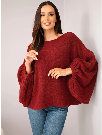 Svetr dámský s přídavkem model 22540758 oversize bordový - K-Fashion Svetr dámský s přídavkem model 22540758 oversize bordový - K-Fashion
