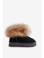 Skórzane Śniegowce Na Platformie Z Futerkiem Czarne Avirisa
