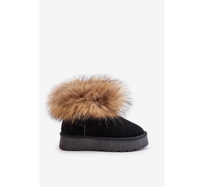 Skórzane Śniegowce Na Platformie Z Futerkiem Czarne Avirisa