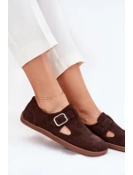 Semišové polobotky barefoot dámské s přezkou model 21703112 čokoládové - Zazoo
