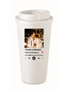 Cestovní termohrnek s vlastním odkazem na oblíbenou písničku