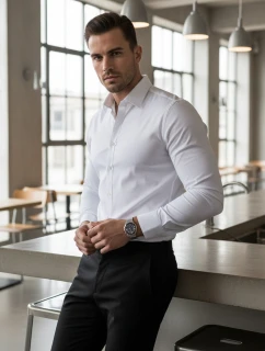 Pánská elegantní hladká bílá košile SLIM FIT Dstreet DX2617