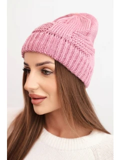 Dámska zimná akrylová čiapka s ozdobným úpletom K462 svetlo fialová