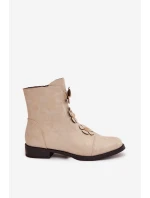 Zateplené dámské kotníkové boty na nízkém podpatku s ozdobnými květinami zlaté model 21711109 - Boto