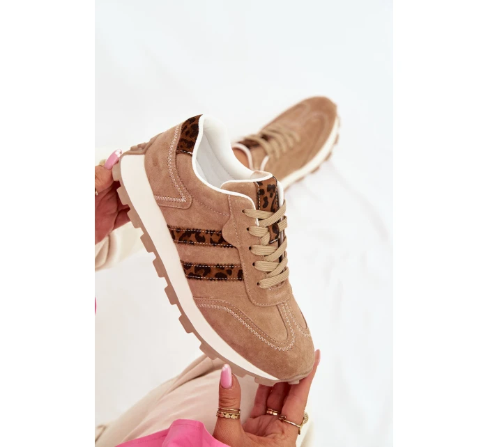 Dámské semišové tenisky na platformě Leopardí vzor model 22013938 Hnědé - S.Barski