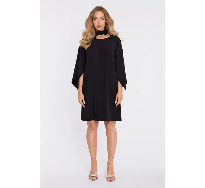 model 22040591 Šaty s ozdobnými širokými rukávy černé - Moe model 22040591 Šaty s ozdobnými širokými rukávy černé - Moe