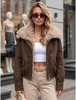 Dámská zimní semišová bunda s kožešinou, hnědá, FashionStreet TY5698