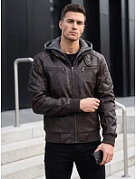 Kurtka męska skórzana z kapturem brązowa model 22358264 - FashionStreet Kurtka męska skórzana z kapturem brązowa model 22358264 - FashionStreet