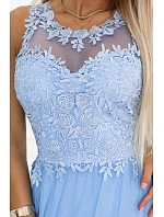 672-1 Romantické svadobné maxi šaty s vyšívanou čipkou a tylom - modré 672-1 Romantické svadobné maxi šaty s vyšívanou čipkou a tylom - modré