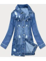 Dlhá svetlo modrá dámska džínsová oversize bunda (X-761)