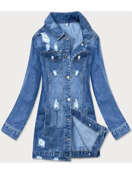 Dlhá svetlo modrá dámska džínsová oversize bunda (X-761)