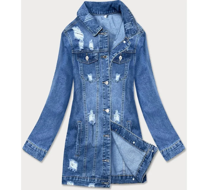 Dlhá svetlo modrá dámska džínsová oversize bunda (X-761)