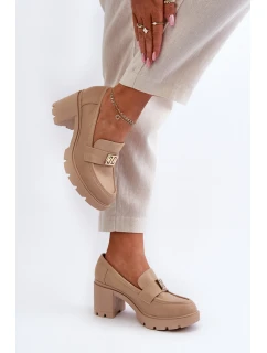 Dámské polobotky na masivním podpatku s ozdobou Beige model 21655247 - Boto