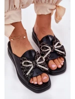 Klapki Damskie Na Koturnie Z Kokardą Czarne Moonzella Klapki Damskie Na Koturnie Z Kokardą Czarne Moonzella