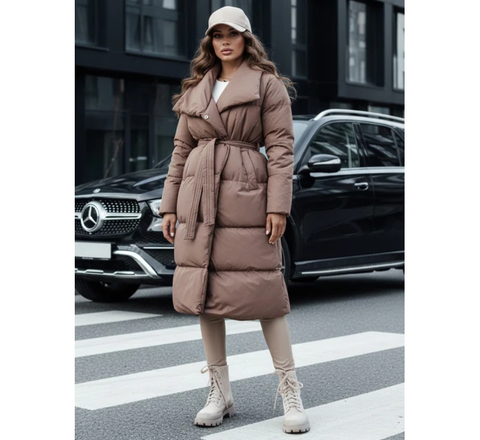 Dámsky zimný dlhý prešívaný kabát FAVI hnedý FashionStreet TY4571