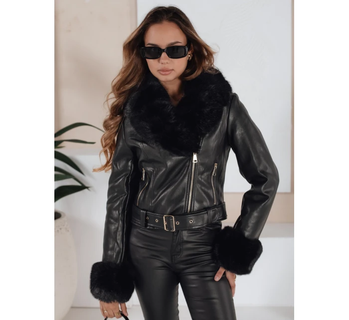 Dámská kožená bunda s kožešinou černá Dstreet model 21991892 - FashionStreet