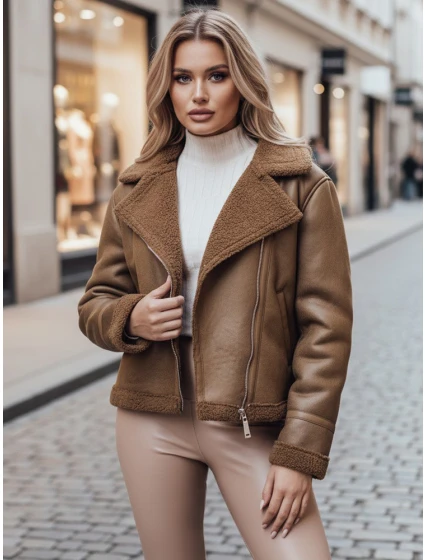 Kurtka damska SOFTSTILL zamszowa z kożuszkiem kamelowa FashionStreet TY4747z Kurtka damska SOFTSTILL zamszowa z kożuszkiem kamelowa FashionStreet TY4747z