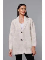 Krátky béžový vlnený prehoz cez oblečenie typu alpaka (7108-1)