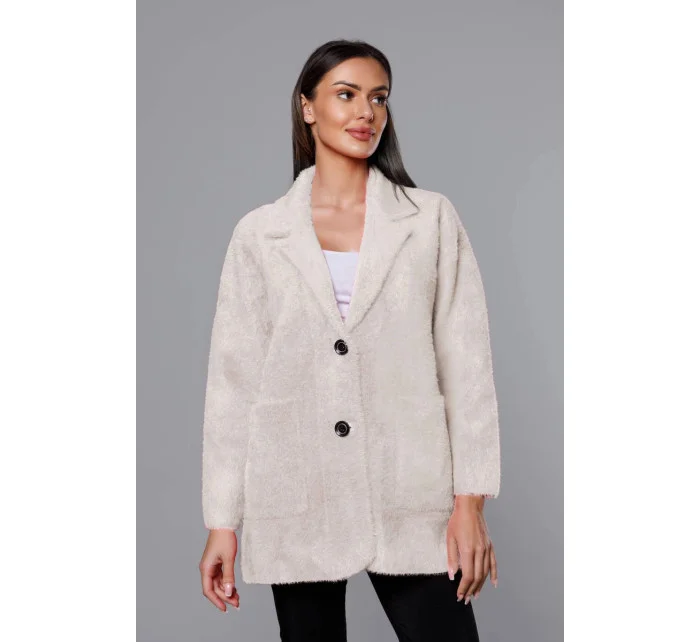 Krátky béžový vlnený prehoz cez oblečenie typu alpaka (7108-1)