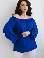 Španielska blúzka s ozdobnými rukávmi chrpovo modrá