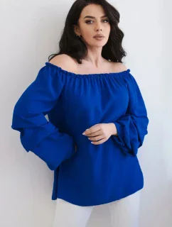 Španielska blúzka s ozdobnými rukávmi chrpovo modrá