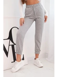 Dámské bavlněné kalhoty s gumou v pase šedé