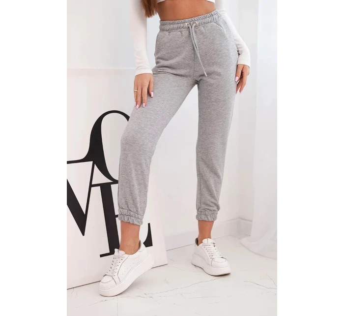 Dámské bavlněné kalhoty s gumou v pase šedé