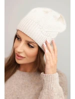 Dámská zimní čepice s vlnou a žebrovaným vzorem model 21783079 béžová - K-Fashion