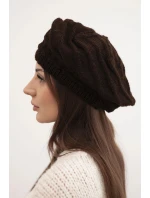 Dámská zimní pletená čepice volného střihu s ozdobným vzorem model 21878079 hnědá - K-Fashion