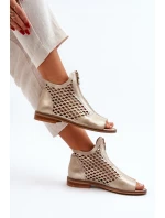 Zazoo 977/L Skórzane Ażurowe Sandały Na Zamek Złote