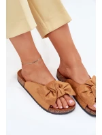 Klapki Damskie Na Korkowej Podeszwie Kokardką Camel Seressa Klapki Damskie Na Korkowej Podeszwie Kokardką Camel Seressa