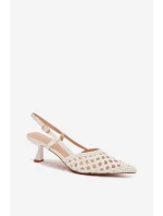 Pletené dámské sandály na podpatku zlaté Selinae