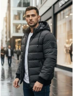 Pánská prošívaná zimní bunda s kapucí tmavě šedá Dstreet model 21993623 - FashionStreet