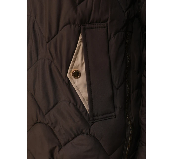 Dámska prechodná prešívaná bunda s odnímateľnou kapucňou hnedá TY5623