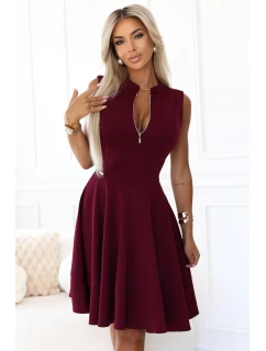 573-4 Exkluzívne šaty s rozšíreným spodným dielom a zipsom - bordové