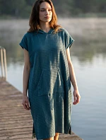 dámské vaflové pončo Saimaa s kapucí Teal