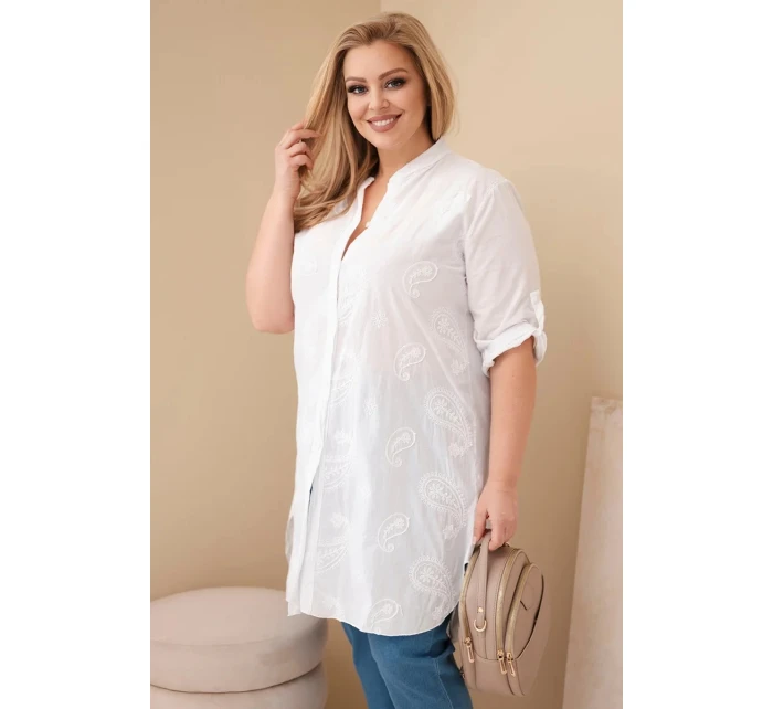 Dámske plus veľkosť šaty s výšivkou a volánové rukávy biela