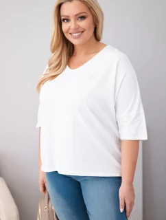 Dámská bavlněná oversize halenka plus size s výstřihem do V bílá