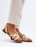 Zazoo 40185 Wygodne Skórzane Wsuwane Sandały Beżowe