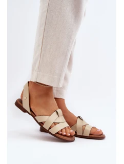 Zazoo 40185 Wygodne Skórzane Wsuwane Sandały Beżowe