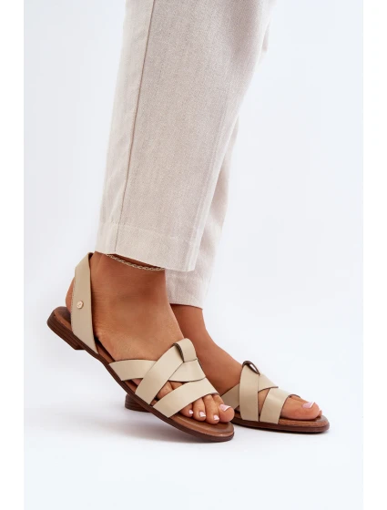 Zazoo 40185 Wygodne Skórzane Wsuwane Sandały Beżowe