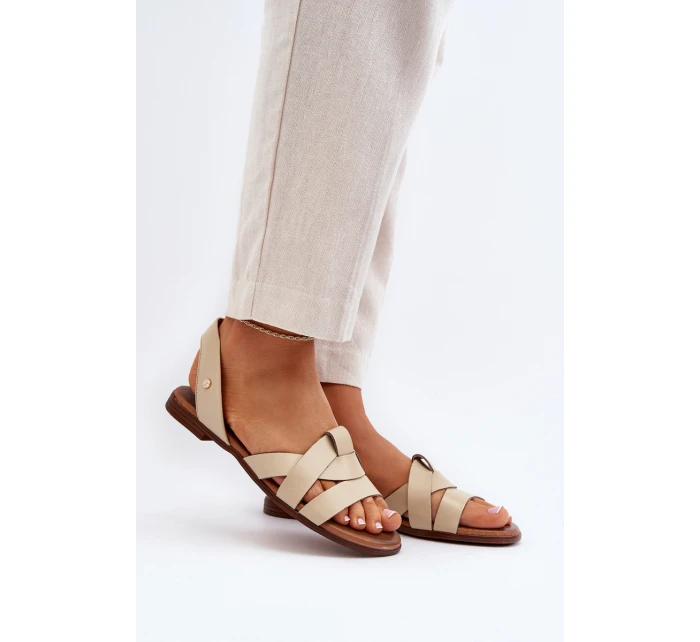 Zazoo 40185 Wygodne Skórzane Wsuwane Sandały Beżowe