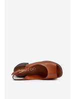 Zazoo 40376 Skórzane Sandały Na Masywnym Obcasie Brązowe