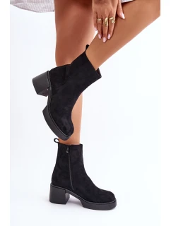 Eko Zamszowe Damskie Botki Na Słupku Ocieplane Czarne Meriluna