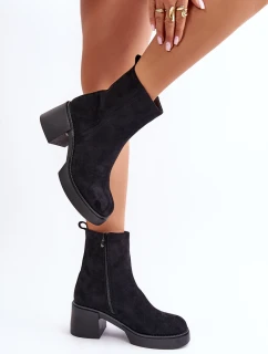 Eko semišové dámské boty na podpatku zateplené černé model 21669171 - Boto