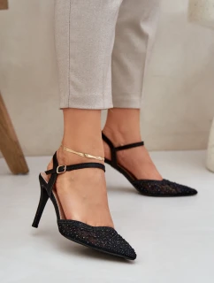 Zdobione Szpilki Z Odkrytą Piętą Czarne Nanadra