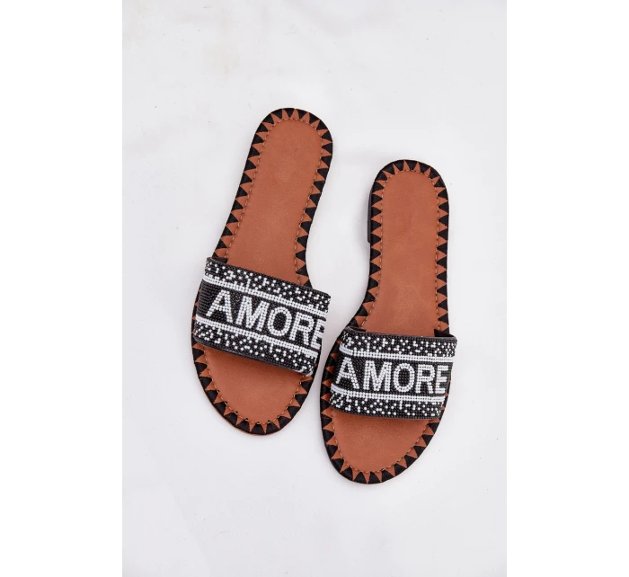 Klapki Damskie Na Płaskim Obcasie Ze Zdobieniem Amore Czarne Avelina Klapki Damskie Na Płaskim Obcasie Ze Zdobieniem Amore Czarne Avelina