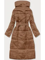 Tmavě béžový dámský zimní kabát s páskem model 21246821 - LHD